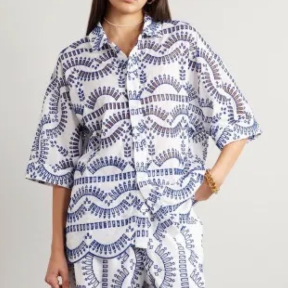 Charo Ruiz Ibiza Isma Broderie Anglaise Embroidered Shirt In Blue Heaven Size M